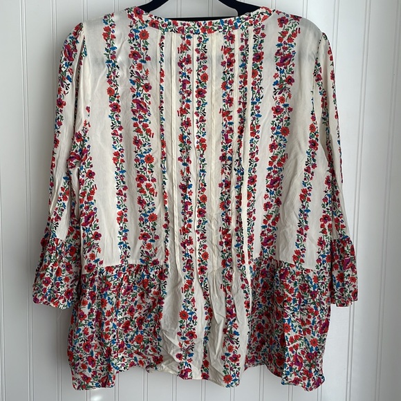 Maeve Anthropologie Hiver Floral Peasant Blouse Crochet Pleated Buttons Size 10 - Picture 6 of 16